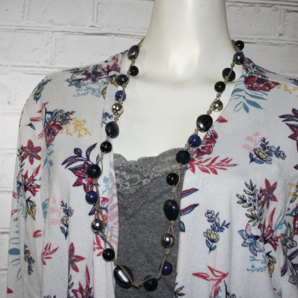 🌾✨ Chico’s Tan Cord & Beaded Statement Necklace – 36–40" Adjustable ·